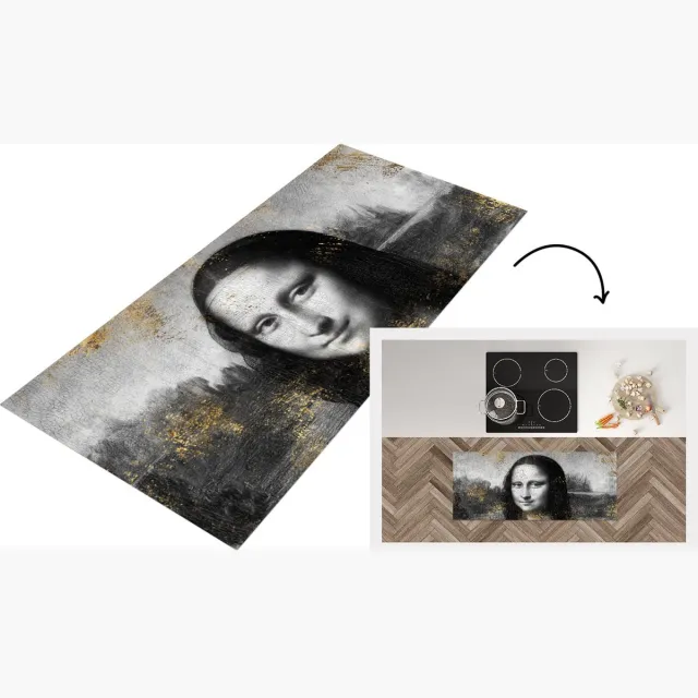 KitchenYeah Keukenloper - Loper keuken - Mona Lisa - Da Vinci - Zwart - Wit - Goud - Keukenloper vinyl Multicolor