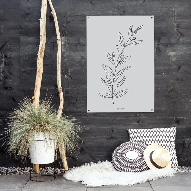 MOODZ design Tuinposter | Buitenposter | Illustratie natuur 2 | 70 x 100 cm | Grijs