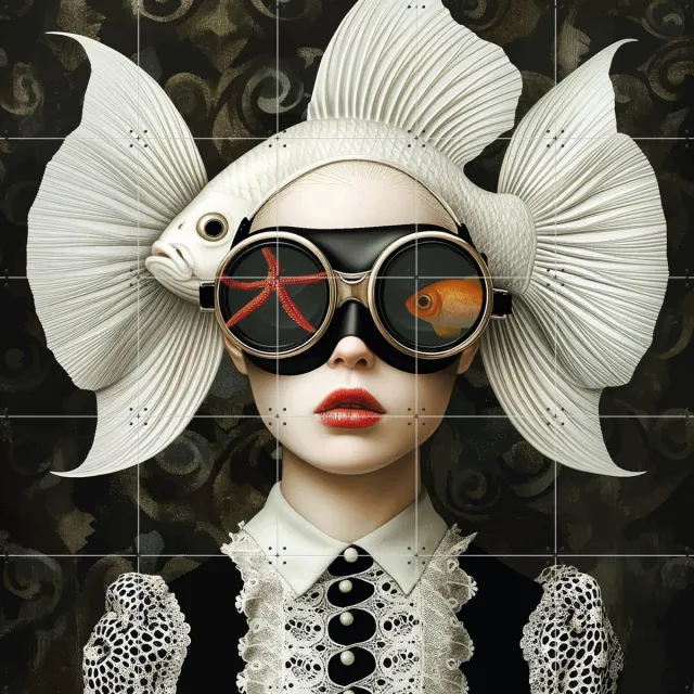 IXXI Zoologist, Mirjam Duizendstra - 100 x 100 cm - Grote wanddecoratie en posters - Surrealisme, Illustraties, Gemengde Technieken, Woonkamer Zwart en wit / Wit