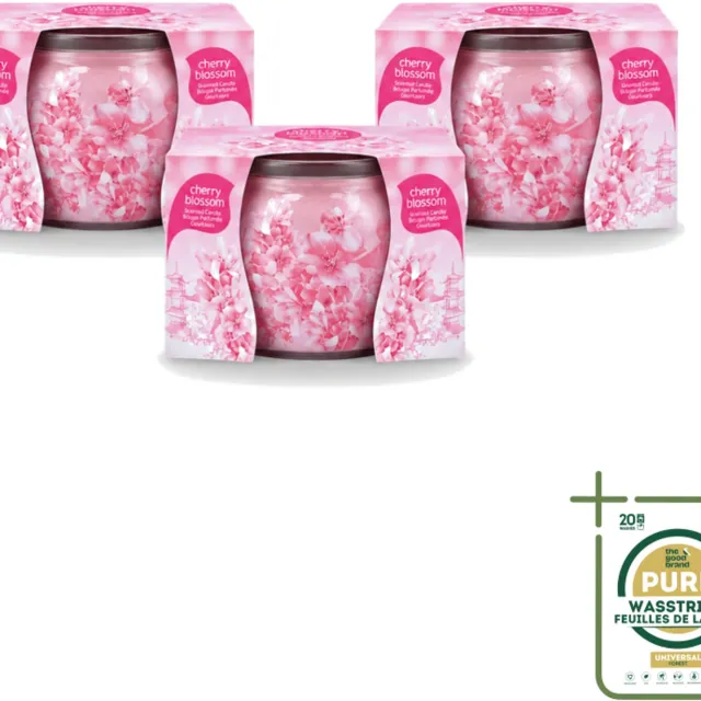 At Home 3 x At Home - Scents - Geurkaars - Cherry Blossom - 70 g - Wasstrips - Geurkaars - Kersenbloesem - Thuisgeur - Rustgevende Geur - Ontspanning Roze