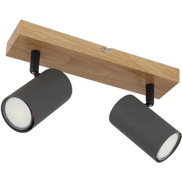 Globo Lighting Plafondspot 2 vlammen Plafondlamp beweegbaar Spotlight zwart houtlook, verstelbare spots, metaal grafiet, 2x GU10 stopcontacten, LxBxH 26x6x12 cm Bruin