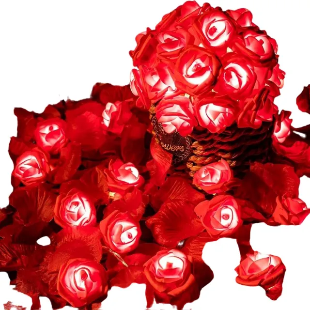 Home & Marker LED Rozen Lichtsnoer - 2 Meter - 10 Lampjes - Warm Wit Licht - Valentijn Bruiloft Decoratie - Batterij - Wit Rood - LUMEROSE
