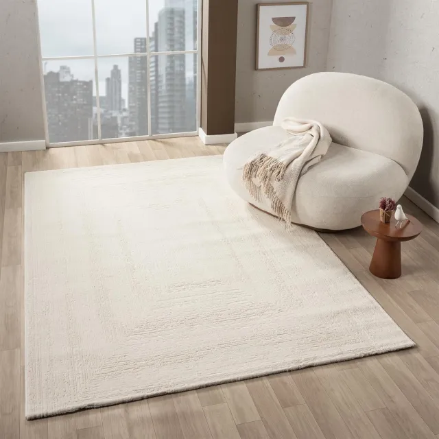 Ibenzoa Moderne Luxe Vloerkleed voor Woonkamer en Slaapkamer met 3D-Effect en Crème Kleur wit