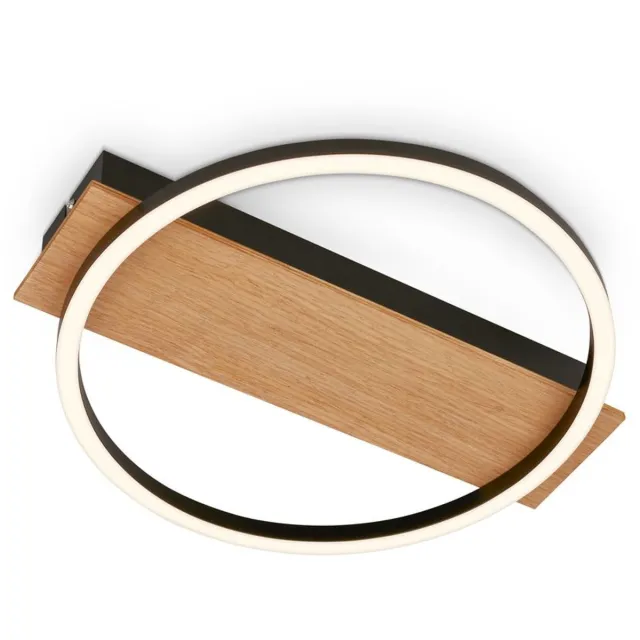 B.K.Licht Briloner Kada - LED plafondlamp - 3908014 - Houtdecor - AAN/UIT - Warm wit licht - 34 x 30 x 6 cm - Zwart hout