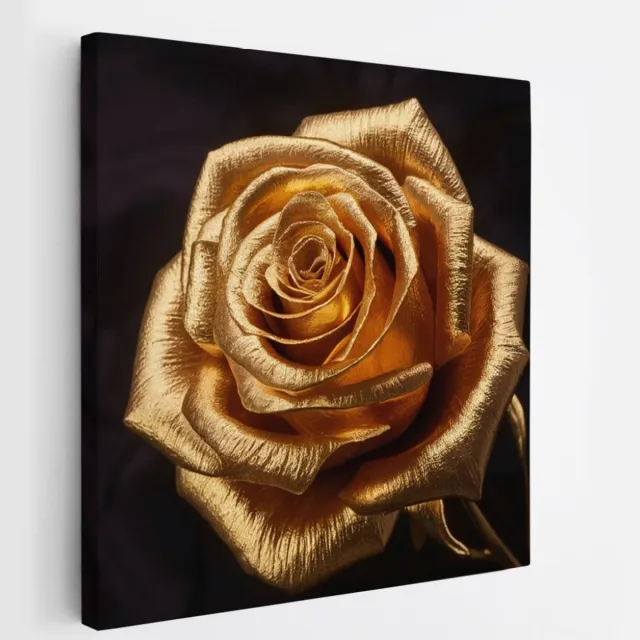 Saammp Canvas Schilderij - Gouden Roos - Luxe - Abstract - 100x100 - Foto op canvas - Wanddecoratie - Muurdecoratie Woonkamer - Kantoor Decoratie Multicolor