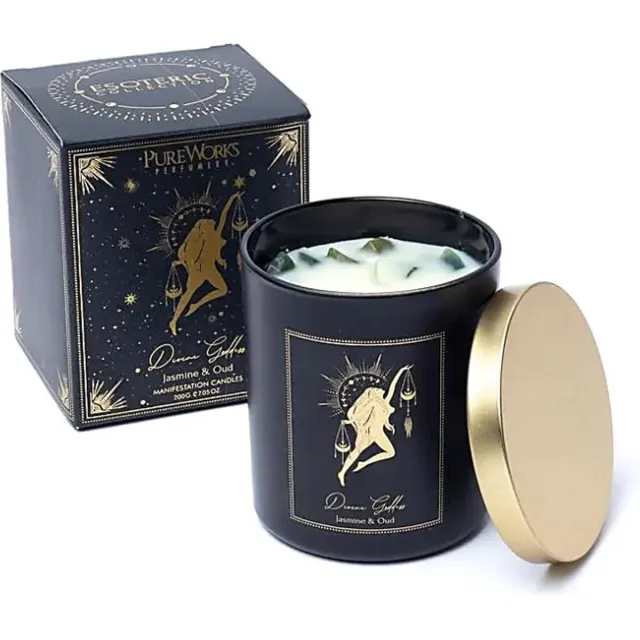 PureWorks Manifestatiekaars Divine Goddess in glas met deksel zwart en goud