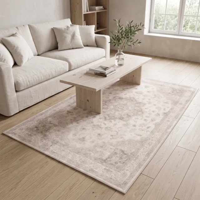 Vika Living Gemstone Vloerkleed - Medaillon - Beige Crème - 150x80 cm