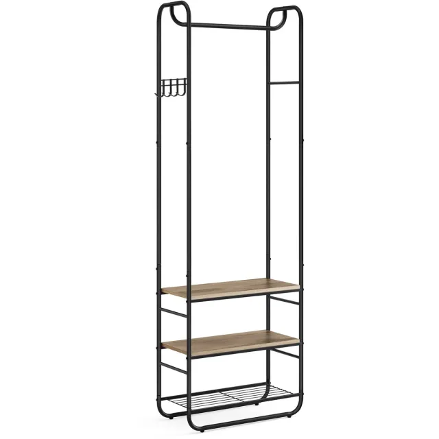 Unyqoos Garderobe en Kledingrek met Schoenenplanken voor Slaapkamer of Hal in Scandinavische Stijl inktzwart + camelbruin