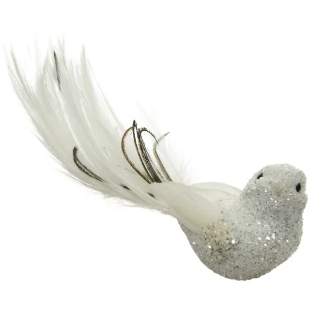 Decoris Kerstboomversiering Vogel - 17 cm - wit glitter - op clip - ornament