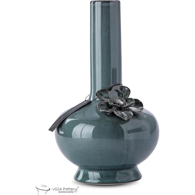 Villa Pottery Aqua Groene Vaas Brigitte 10x10x17.2 blauw