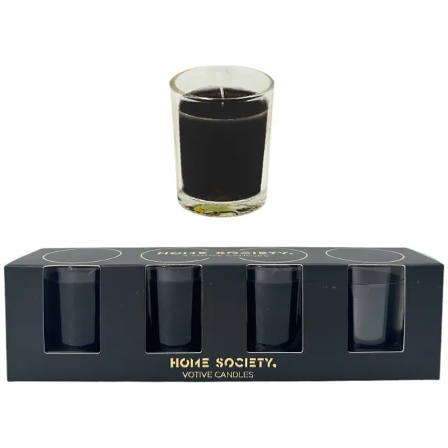 Home Society Votive Kaarsjes in een Verpakking - Zwart - 4 stuks Zwart met doorzichtig