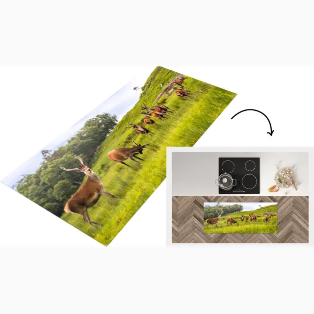 KitchenYeah Keukenloper - Loper keuken - Kudde herten op Jura - Keukenloper vinyl Multicolor