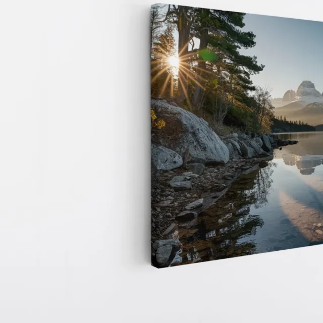 Saammp Canvas Schilderij - Water tussen de bergen- Landschap - Natuur - 30x30 - Foto op canvas - Wanddecoratie - Muurdecoratie Woonkamer - Slaapkamer decoratie - Canvas Print Multicolor