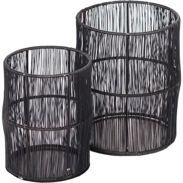 STILL Waxinelichthouders Set van 2 - Donker Goud Metaal Draad - Modern Industrieel Design - 14x18 cm & 11x15 cm