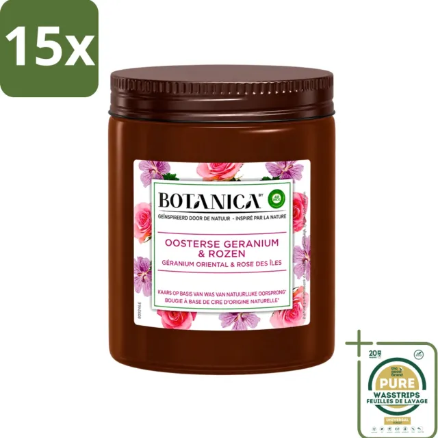 Air Wick 15 x Botanica by Air Wick - Geurkaars - Geranium & Rozen - 40 Uur Brandduur - Wasstrips - Geurkaars - Geranium En Rozen - 40 Uur Branden - Natuurlijke Geur - Bloemige Geur Wit