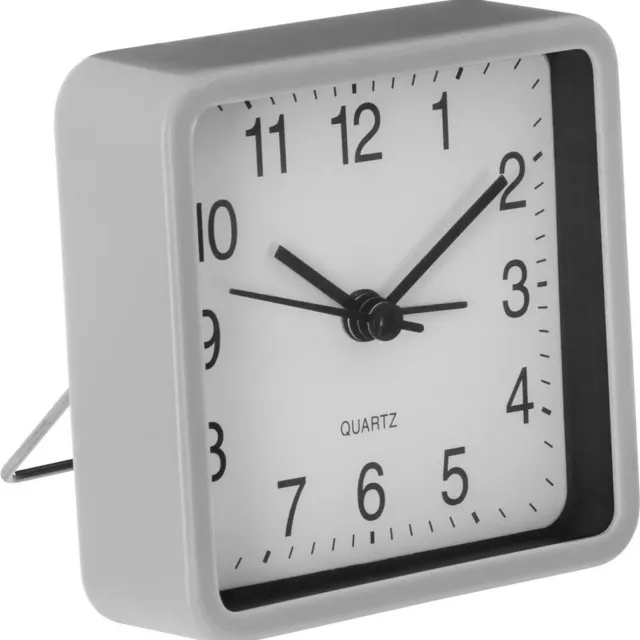Atmosphera Wekker/alarmklok Dawn - grijs - kunststof - 8 x 8 cm - met standaard- batterij voeding
