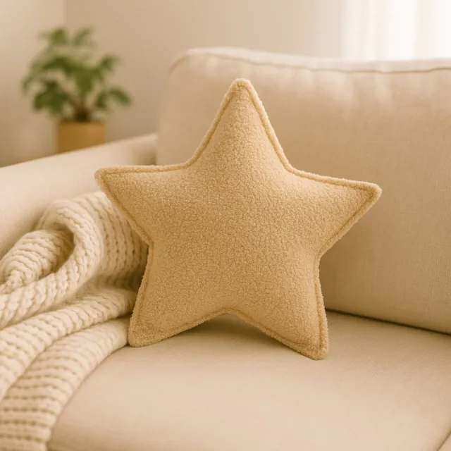 Soosie Sierkussen Ster – Kussentje - Teddy Bouclé – 45×45 cm – Beige