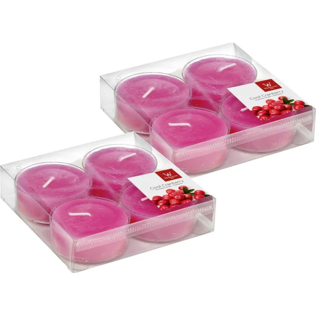 Trend Candles maxi geurtheelichtjes/waxinelichtjes - 8x - cranberry geur - 8 branduren - grote theelichtjes Roze