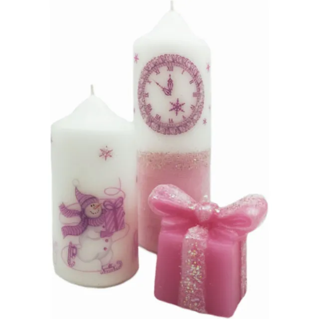 Van Licht Kaarsen Hallo Nieuwe Jaar Kaarsen set van 3 stuks wit/roze