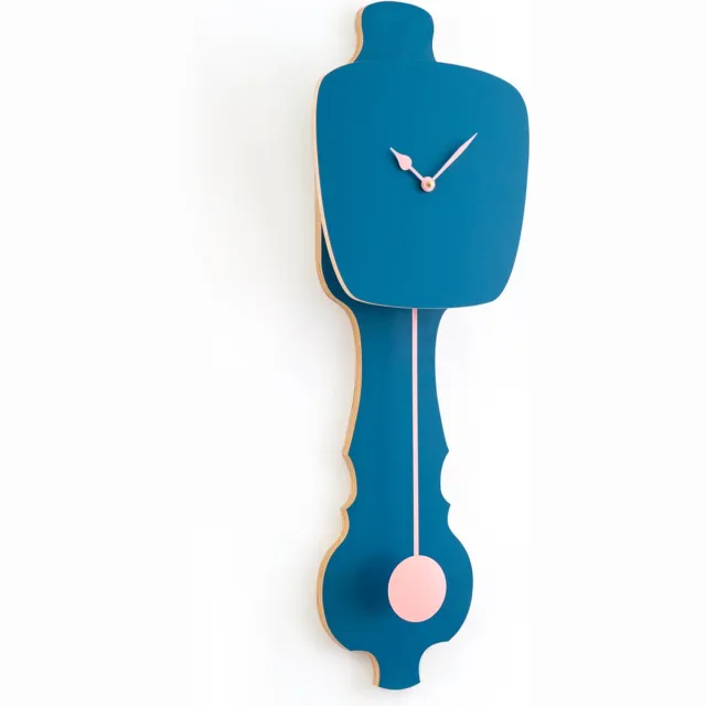 Kloq Wandklok met Pendule - Batterijen Inbegrepen - Wanddecoratie - Quartz Beweging - Niet-Tikkend Batterij Aangedreven - Petrol Blauw en Perzik Pastel - Groot Petrol Blauw en Pastel Roze