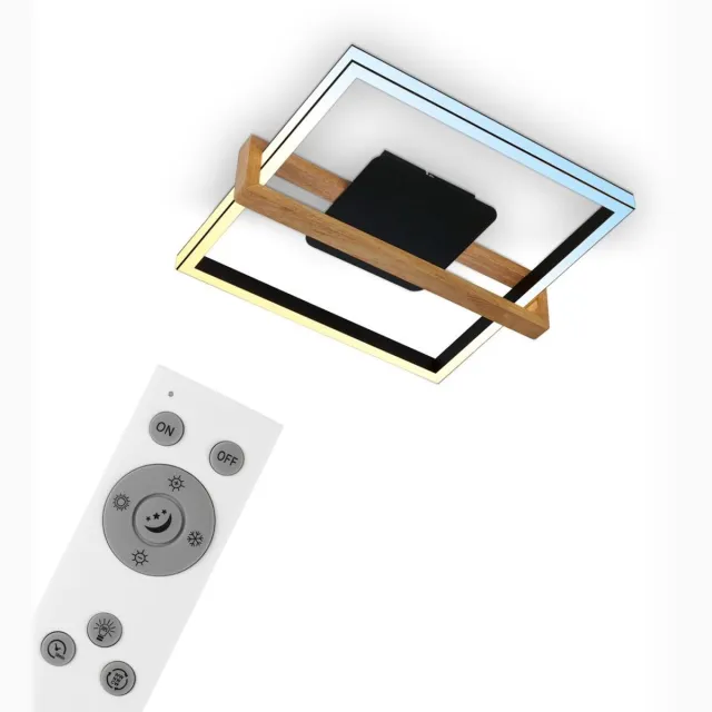 B.K.Licht BRILONER - Plafondlamp - 3768015 - CCT kleurtemperatuurregeling - Geheugenfunctie - Traploos dimbaar - Incl. afstandsbediening - Timerfunctie - 49 x 45 x12 cm - Zwart-hout