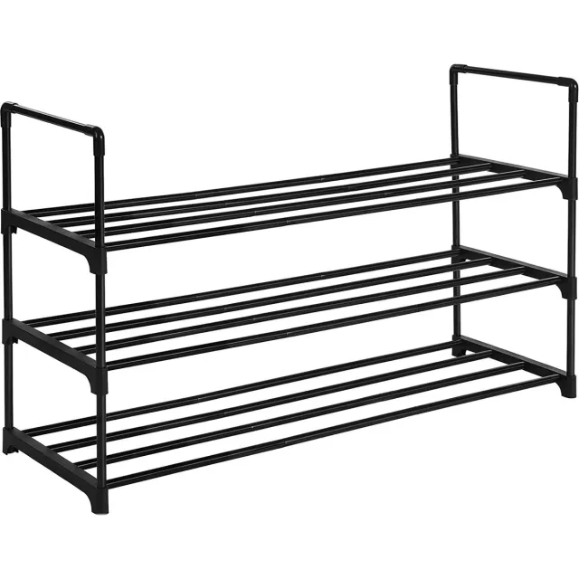 MAZAZU Industrieel Schoenenrek Zwart - 3 Lagen - Extra Breed (92cm) - Voor 12-15 Paar Schoenen - Stapelbaar Opbergrek - Metaal & Kunststof - Hal Organizer