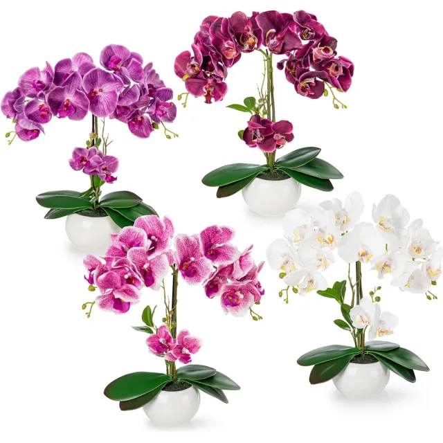 PASCH unstorchideeën, 4-delige set, in hoogglans-keramische potten (40 cm), kunstbloemen in pot, kunstbloemen als echt | kunstorchideeën in pot | kunstbloemen in pot | kunstbloemen orchidee paars-paars-rosé-wit