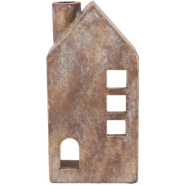 DK design Daan Kromhout - Waxine/Kaarsen Huis - Beton - Goud/Grijs - 12x8x24 cm - Sfeervol Schaduweffect - Kerst