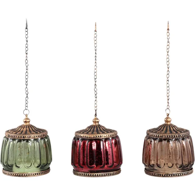 PTMD COLLECTION PTMD Dyba set van 3 LED lantaarns - ook hangend te gebruiken | lichtjes op batterij groen