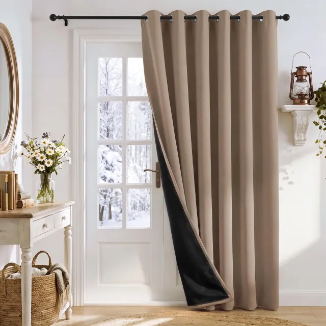 Famanu Volledige verduisteringsgordijnen van 100% polyester, 200x245 cm, cappuccino, ideaal voor warmte- koude-isolatie, 1 stuk, perfect voor slaapkamers en woonkamers