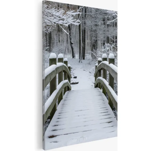 Saammp Canvas Schilderij - Brug in de winter - Landschap - Natuur - 75x100 - Foto op canvas - Wanddecoratie - Muurdecoratie Woonkamer - Slaapkamer decoratie - Canvas Print Multicolor