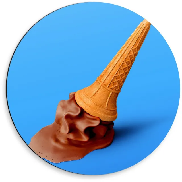 KuijsFotoprint Dibond Wandcirkel - Gevallen Chocolade IJsje - 50x50cm Foto op Aluminium Wandcirkel (met ophangsysteem) Blauw