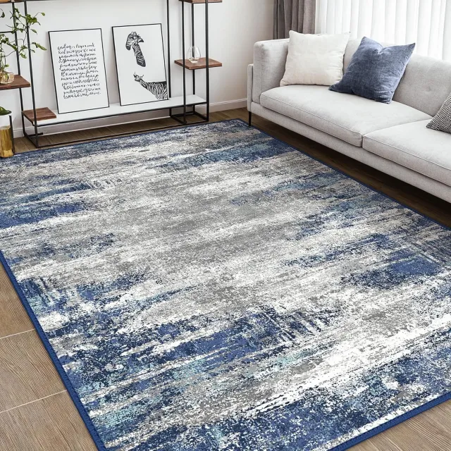 GENIMO Tapijt -Maschinewasbaar met antislip onderkant-Laagpolig ontwerp voor woonkamer en keuken-Blauw