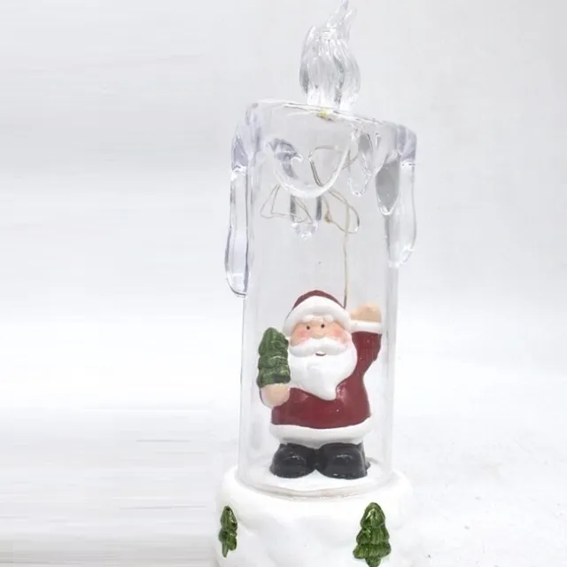Gerimport LED kaars met 4 leds - kerstman - 19 x 6 cm transparant-wit
