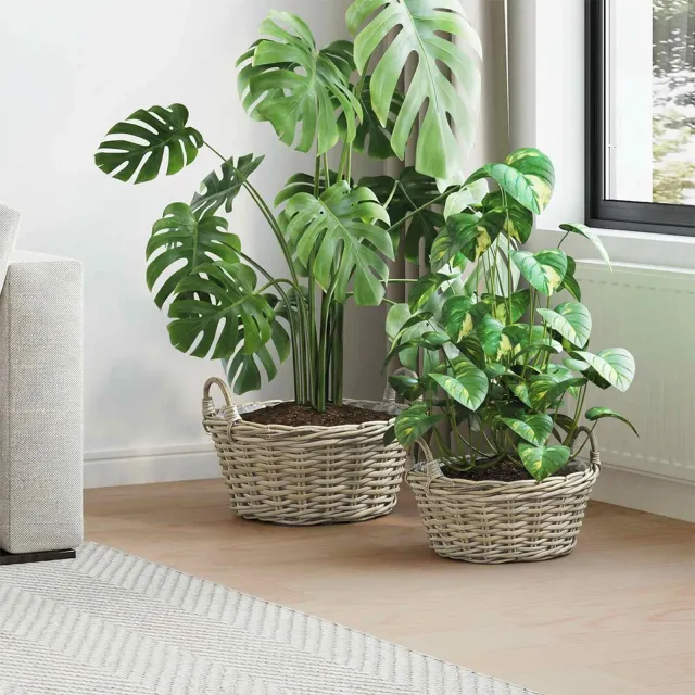 vidaXL Plantenmand met opslag GENDT 2 st Natuurlijk grijs Kubu Rattan