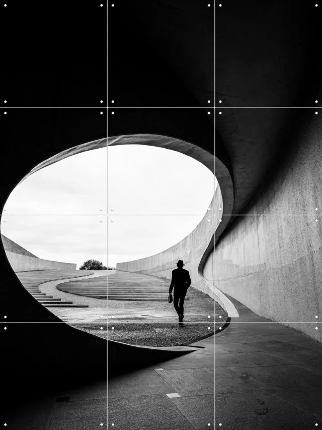 IXXI Eaten by the Whale, Various - 60 x 80 cm - Grote wanddecoratie en posters - Fotografie, Minimalisme, Gang, Woonkamer, Mancave, Architectuur Zwart / Zwart en wit / Monochroom