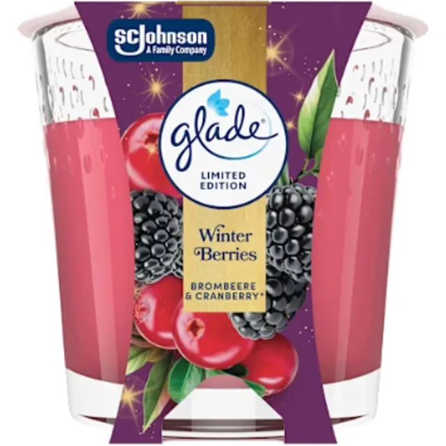 Glade Kerst Geurkaars in Glas - Winter Berries - Glade | 1x 112g - Wintergeur Kaars in Glas - Brandduur: tot 30 uur Roodroze