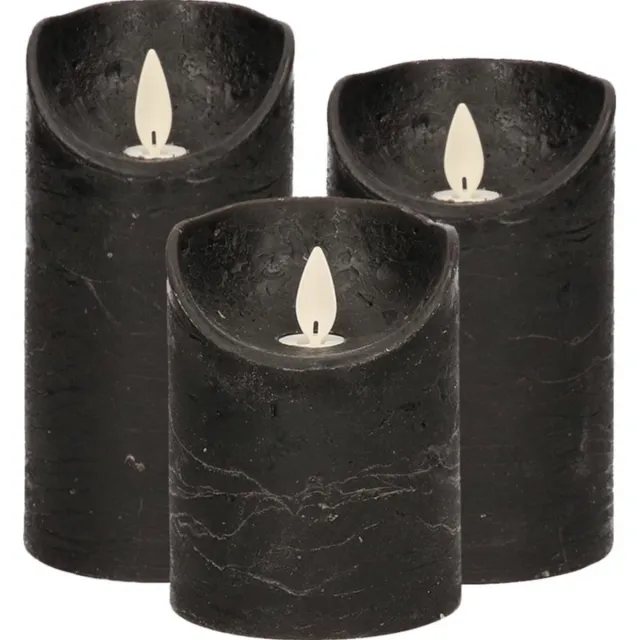 Anna's Collection Set van 3x stuks Zwarte Led kaarsen met bewegende vlam - Sfeer stompkaarsen voor binnen