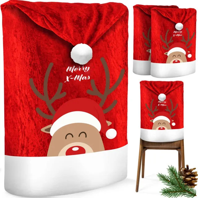 Kesser Stoelhoes Kerst Set van 6 Rendier - Kerst Stoelhoezen voor Eetkamerstoelen, Stoelbekleding Kerstdecoratie - Rood/Wit Rood / Wit / Rendier-6 Set
