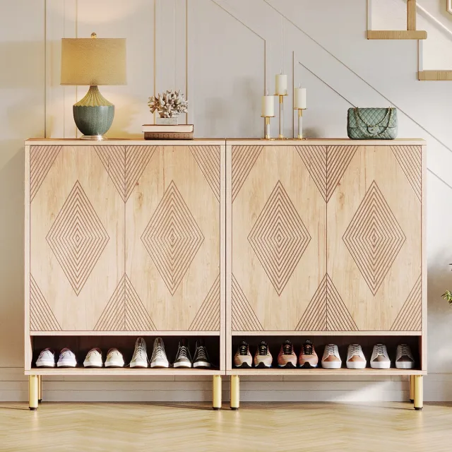 Happiq Schoenenkast - Voor Opslag van 24 Paar - Moderne Houten Organizer met Verstelbare Planken - Wood