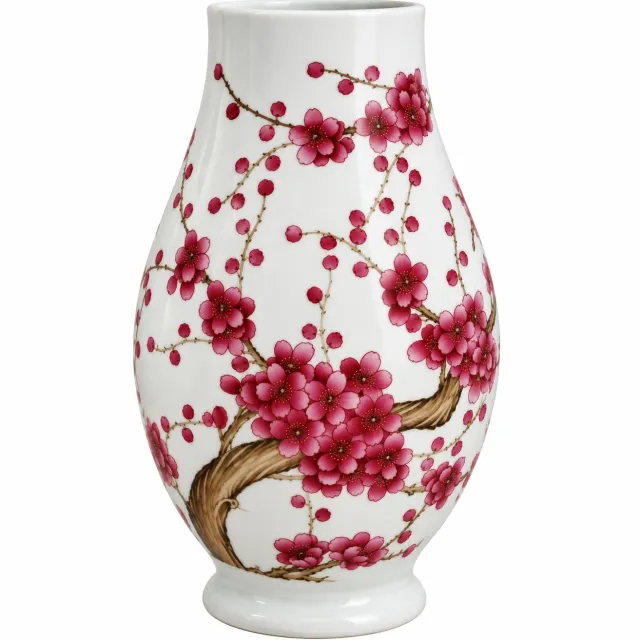 Fine Asianliving Chinese Vase Handpainted Red Blossoms D22xH31cm multi