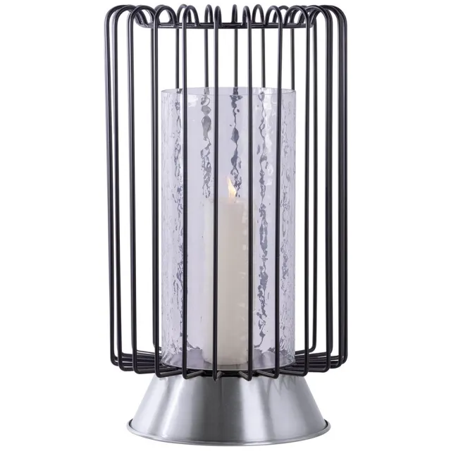 Padiro windlicht - 22,5 x 22,5 x 40 cm - Zwart / Zilverkleurig - Geometrisch patroon - IJzer, Glas