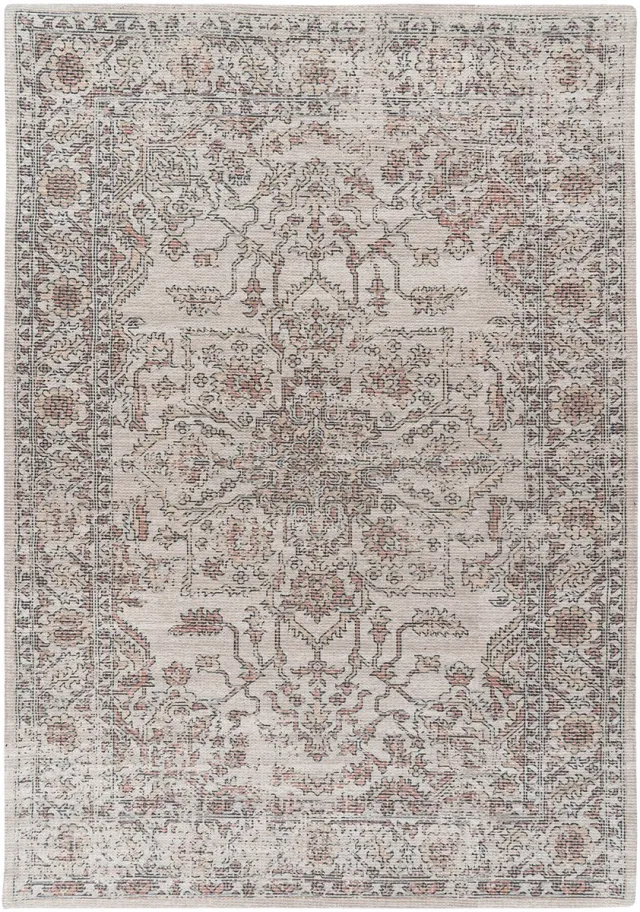 Padiro elegant laagpolig vloerkleed 80 x 150 cm - lichtbeige - oosters vintage patroon - voor vloerverwarming - van katoen en polyester