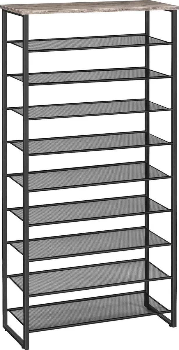 Songmics Schoenenrek met 10 niveaus, smal schoenenkast, schoen organisator voor 32-40 paar schoenen, metaal, voor hal, woonkamer, greige-zwart ​EBG107XJ01