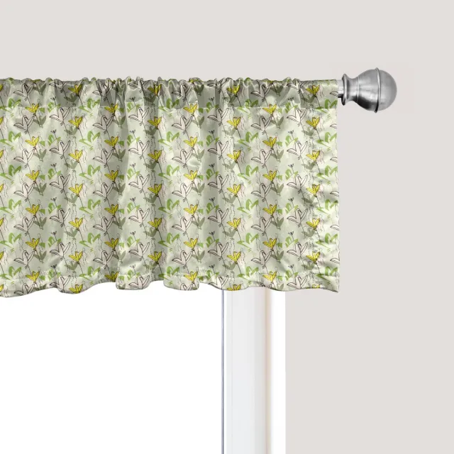 ABAKUHAUS Botanische raamvalance, gordijnvalance voor keuken en slaapkamer met tunnelzoom, 137 cm x 45 cm, limoengroen geel en beige Lichtgroen, geel en beige