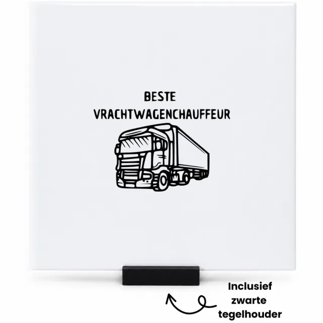 Hacebo Beste vrachtwagenchauffeur tegeltje met tegelhouder - Cadeau vrachtwagenchauffeur - tegeltjes met tekst - leuk cadeau voor de beste Cadeau vrachtwagenchauffeur om te geven - spreuktegels - 15x15 CM Wit