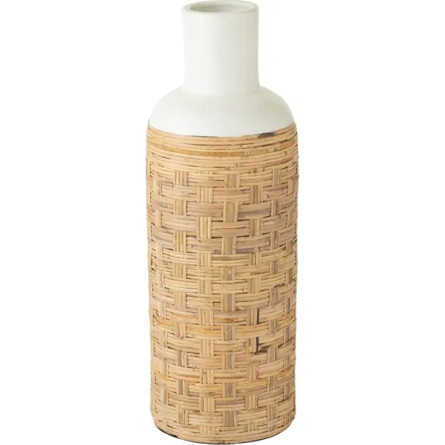 J-Line vaas Geweven Terracotta - rotin - wit/naturel - 75 cm hoog