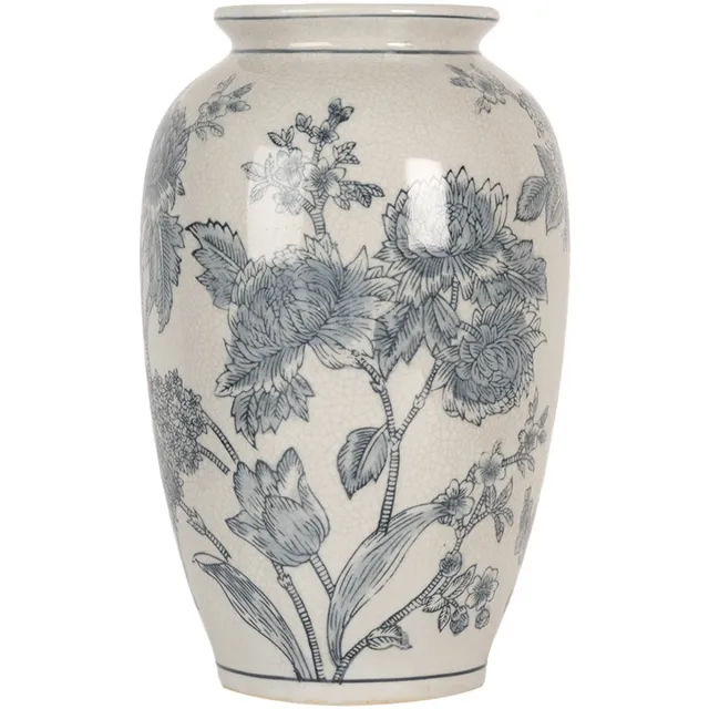Clayre & Eef Vaas Ø 17x27 cm Wit Blauw Keramiek