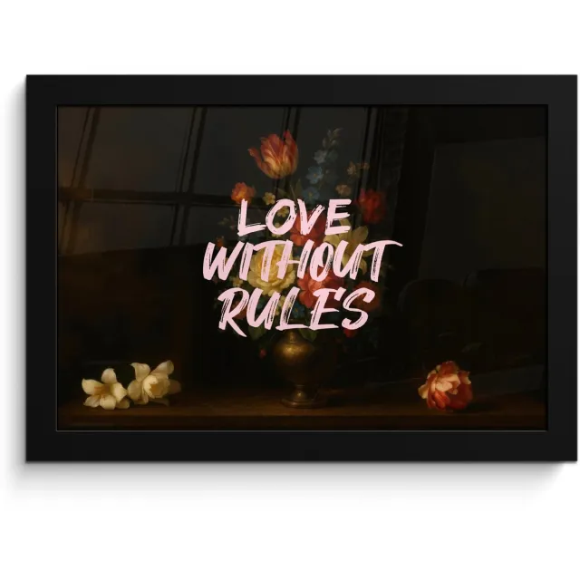 FrameYourWall Poster in lijst - Fotolijst 30x20 cm - Posters - Liefde - Modern - Bloemen - Posterlijst zwart - Decoratie - Wanddecoratie woonkamer - Muurdecoratie slaapkamer Love without rules