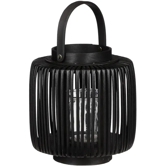 Branded by RE001- Windlicht Hazel zwart - hout - polyester - glas - gerecycled